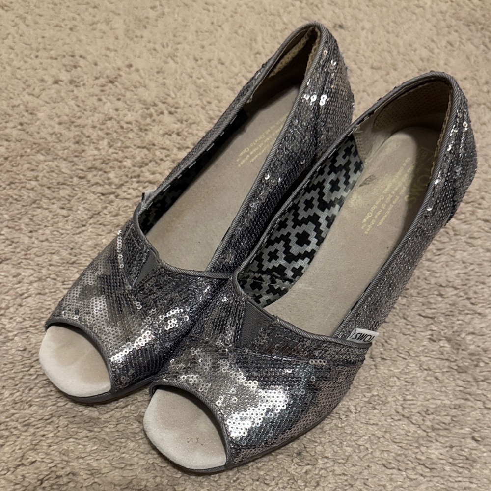 Toms Silver Sequin Flats